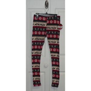 Just‎ One Women's Fairisle Reindeer Printed Holiday Leggings Medium $35